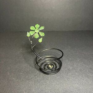 Avon Green Jewel Daisy Flower Swirled Wired Tealight Candle Holder 3.25"